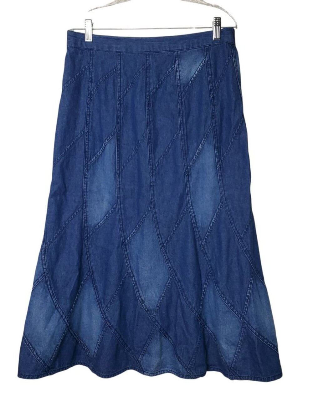 Studio West Women's Vintage Denim Patchwork Skirt Cottagecore Prairie Boho Sz M
